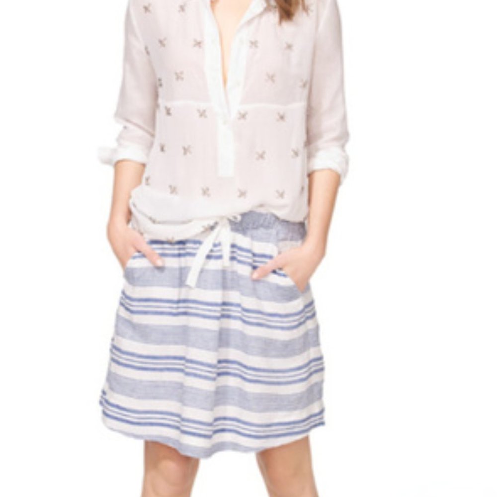 J. Crew White and Blue Stripped Linen Skirt